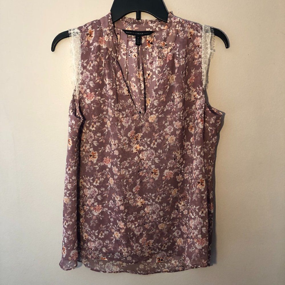 White House Black Market Floral Blouse Women's Size S Sleeveless V Neck Lined  C